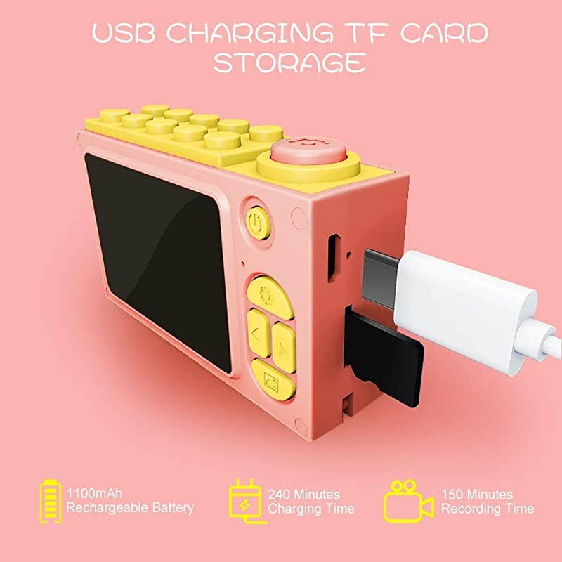 Waterproof Kids Camera Mini 8MP 1080P HD Camcorder with Free 16GB MicroSD Card Included and MicroSD Support Slot Video Taking Function and Preset Frames Pink