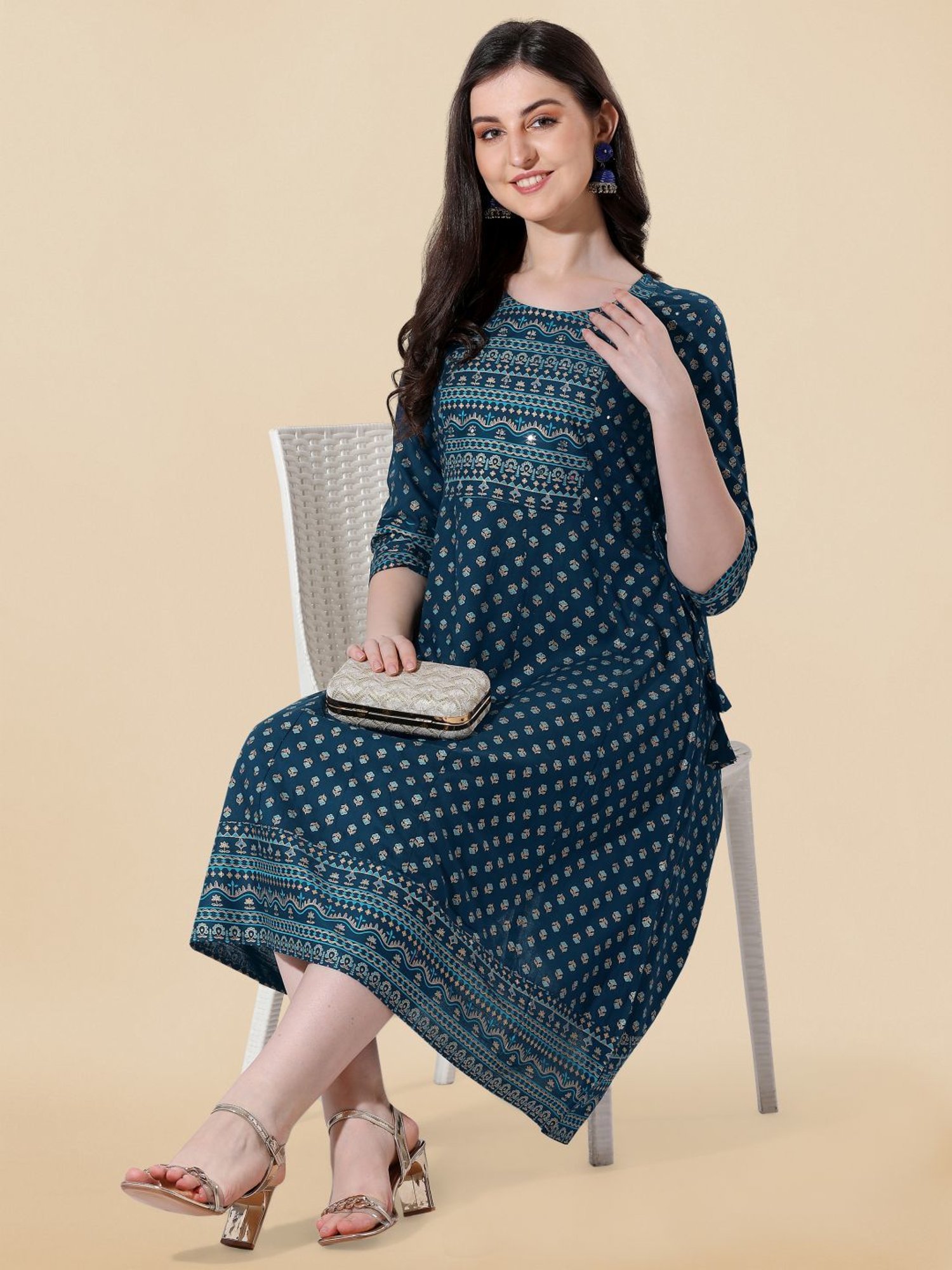 MIRCHI FASHION Blue Embroidered A-Line Dress