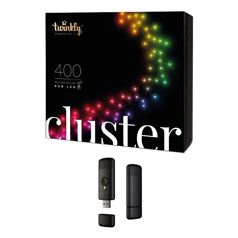 Twinkly 19.5 Feet 400 LED RGB Multicolor Bluetooth Enabled Decorative Cluster String Lights Bundle with USB-Powered Light Effects Music Player Dongle