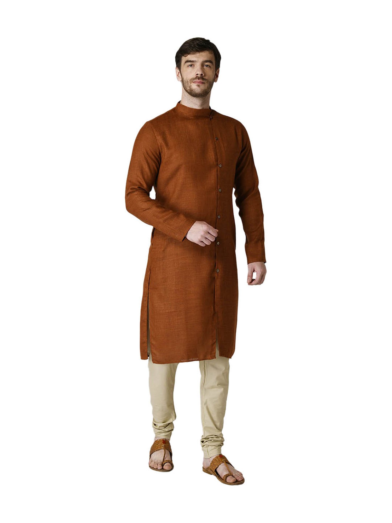 Tabard Dark Brown & Beige Solid Cotton Kurta & Churidar Set