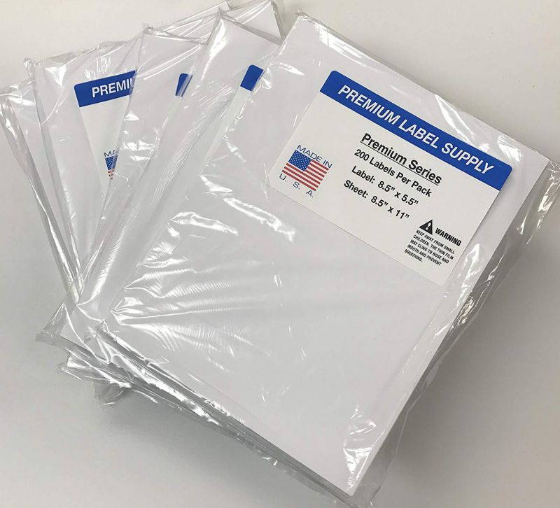 Premium Label Supply 8.5 " x 5.5" Half Sheet Self Adhesive Shipping Labels for Laser or Inkjet Printer (1000 labels)