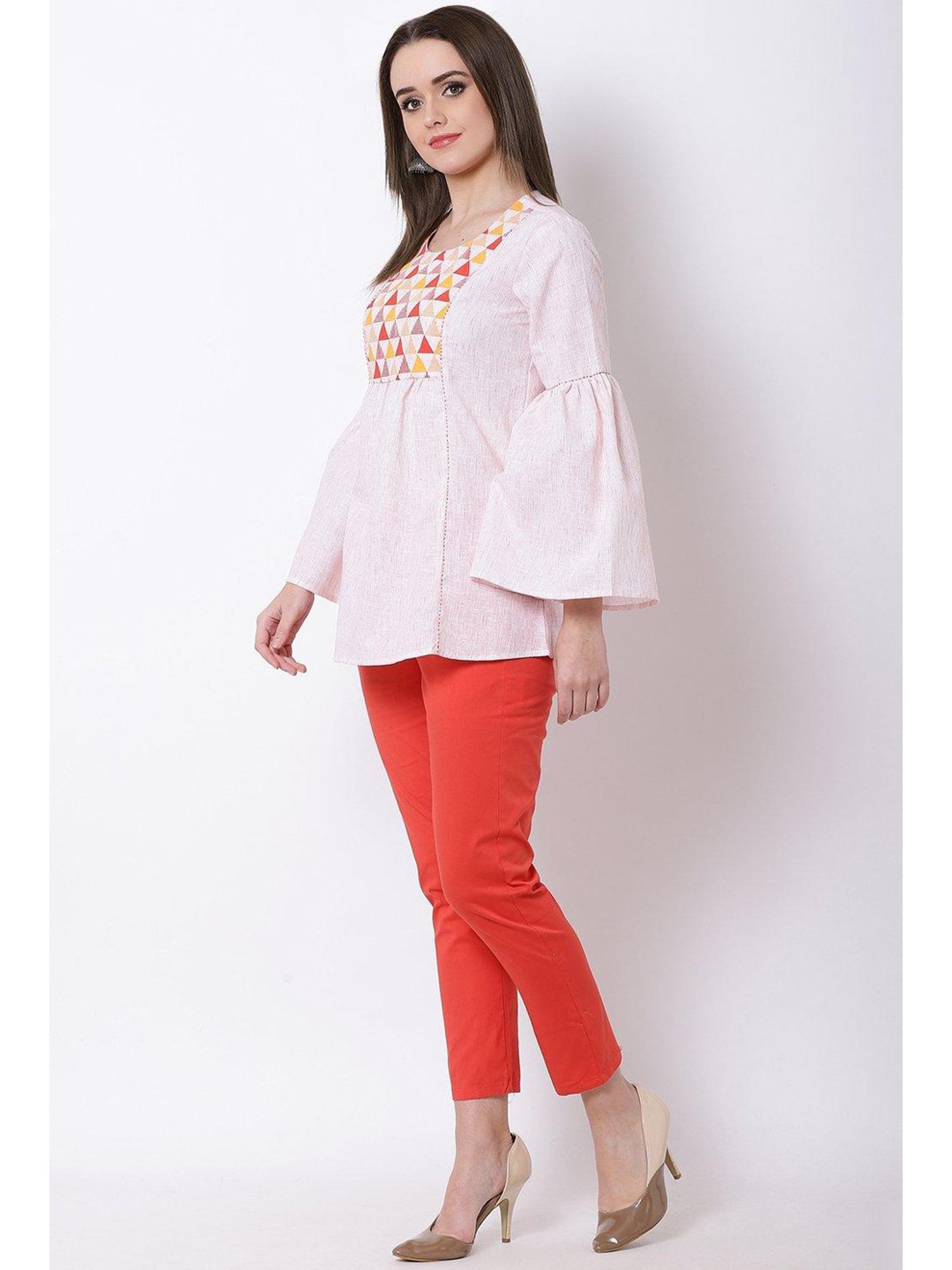 Rangriti White Cotton Printed Top