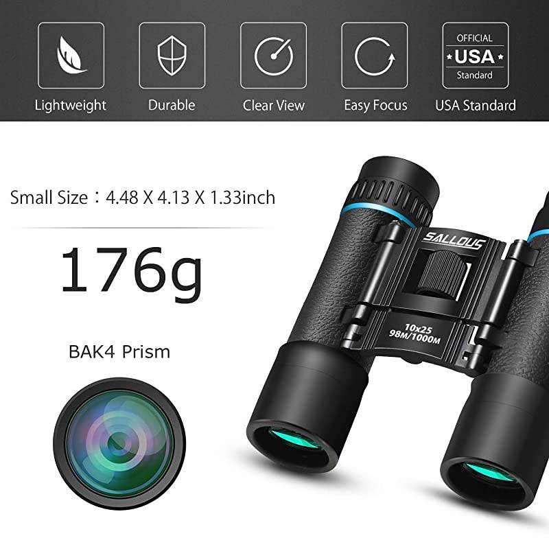 10x25 Compact Binoculars, Small Binoculars for Kids Adults, Lightweight Binoculars for Bird Watching, High Powered Folding Binoculars Opera Glasses for Hunting Travel Concerts Shows