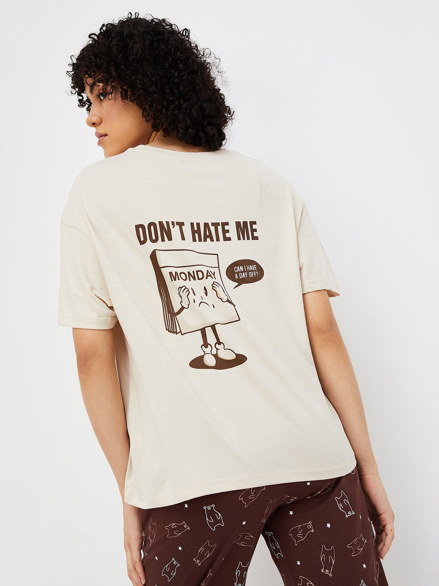 Ginger by Lifestyle Beige Cotton Graphic Print T-Shirt