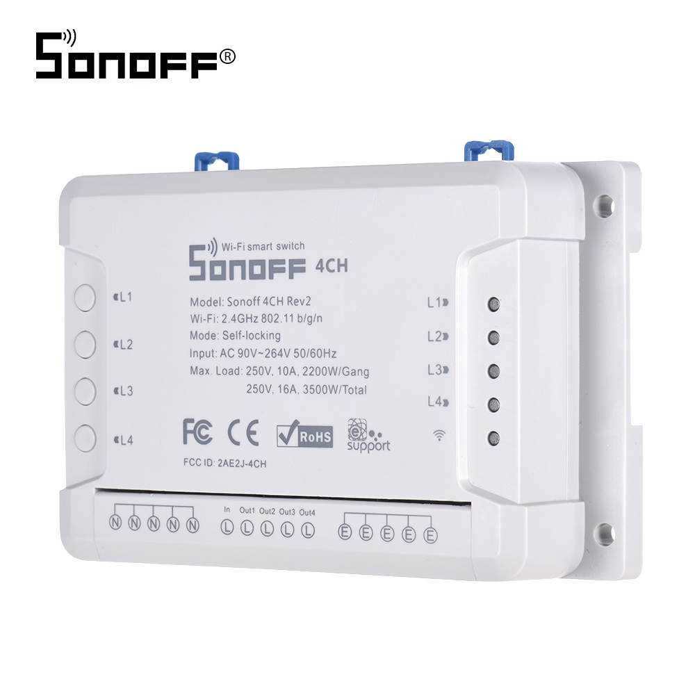 Sonoff 4CH R2 Wifi Light Smart Switch 4 Gangs 4 Channels Electronic Switch iOS Android APP Control Compatible With Google Alexa Google Home