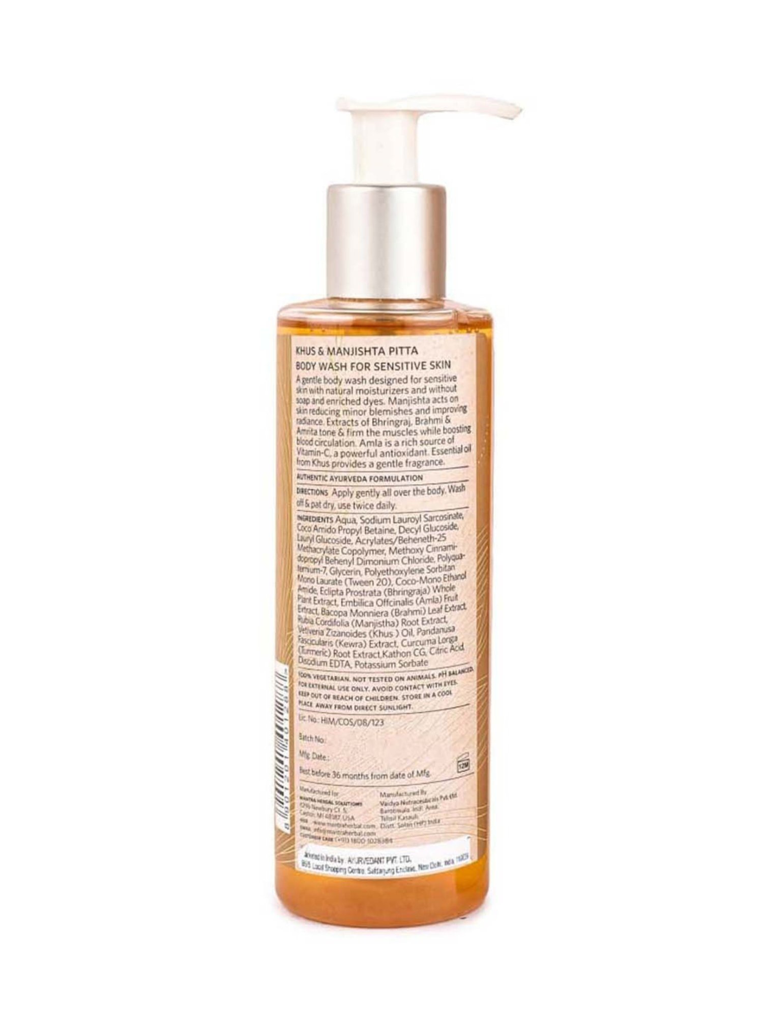 Mantra Herbal Khus and Manjistha Pitta Body Wash for Sensitive Skin - 250 ml