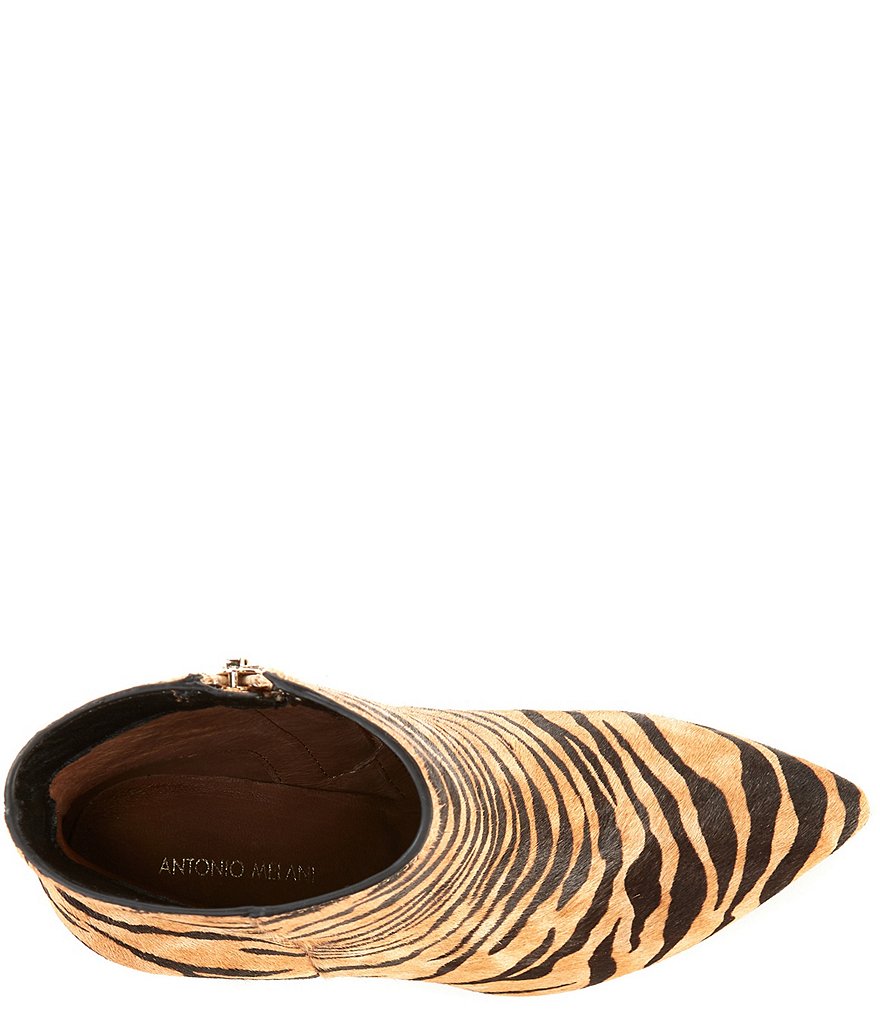 Antonio Melani Lindzay Tigress Printed Haircalf Block Heel Booties
