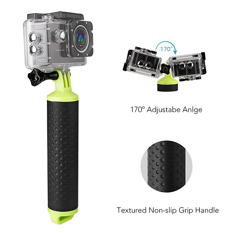 Action Camera Waterproof Floating Hand Grip, Handle Mount Accessories, Water Sport Pole Diving Stick, Compatible with GoPro Hero Session Cameras and All AKASO APEMAN Crosstour Action Cameras