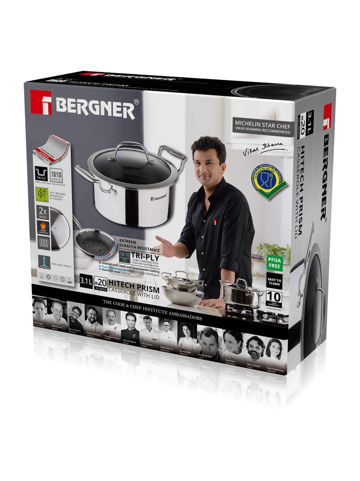 Bergner Hitech Silver Stainless Steel Induction Base Casserole 20 cm diameter with Lid - Set of 1