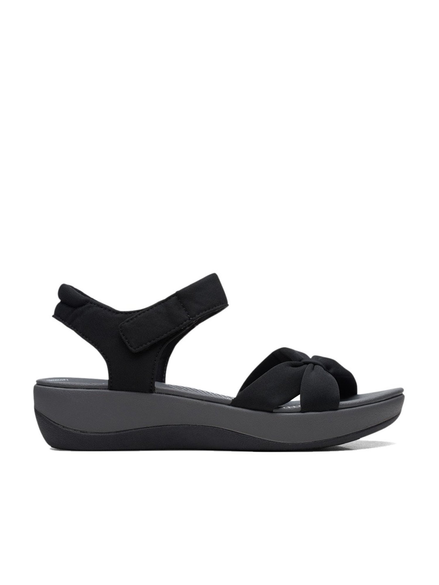 Clarks Women's Arla Shore Black Ankle Strap Wedges