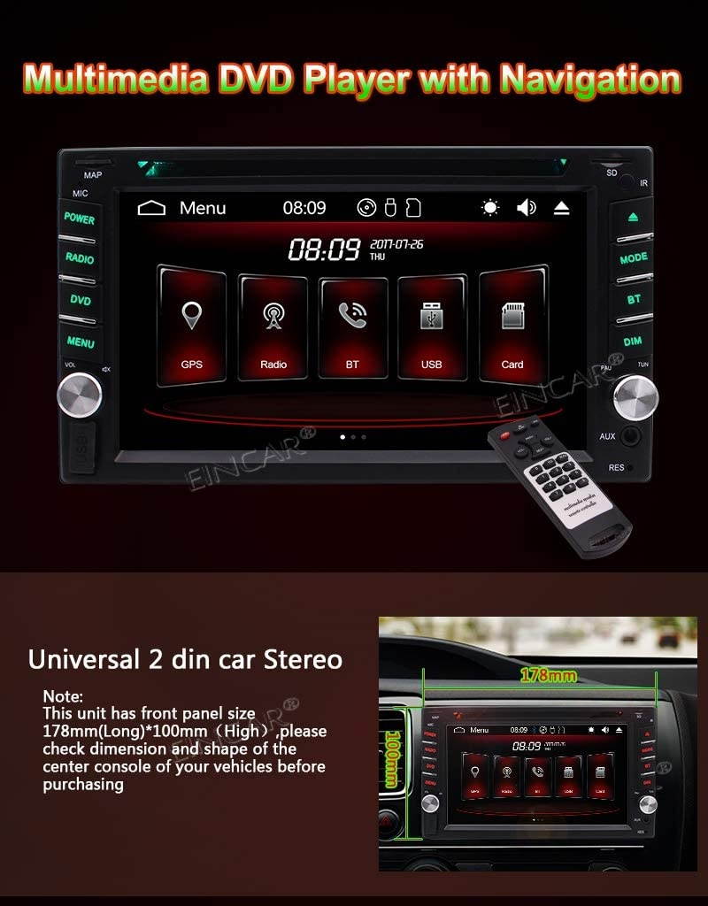 2 Din Car Stereo with Touch Screen Bluetooth Car Radio in Dash Headunit DVD CD Player Double Din Car Radio Receiver with GPS Map Card/Backup Camera/AM FM RDS/Steering Wheel Control/Remote Control/USB
