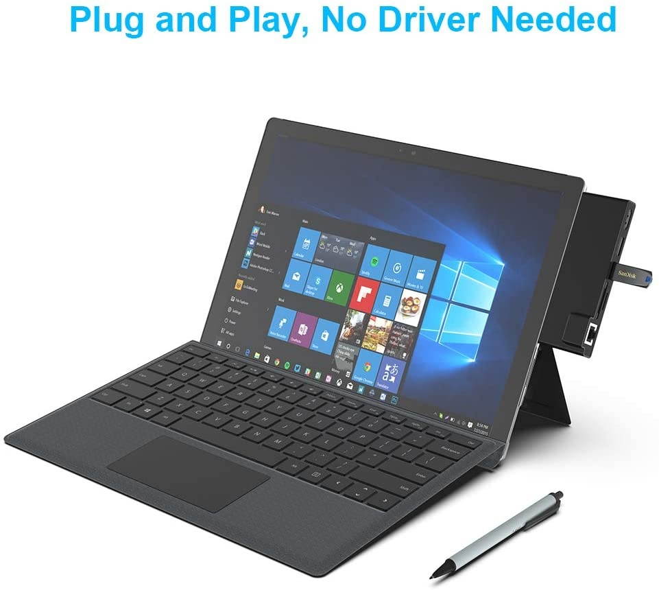 Surface Pro 4/ Pro 5/ Pro 6 Hub, Surface Pro Docking Station with 4K HDMI Adapter, 1000Mbps Ethernet, 2 USB 3.0 and SD/TF Card Reader Combo Dock for Microsoft Surface Pro 4/ Pro 5/ Pro 6