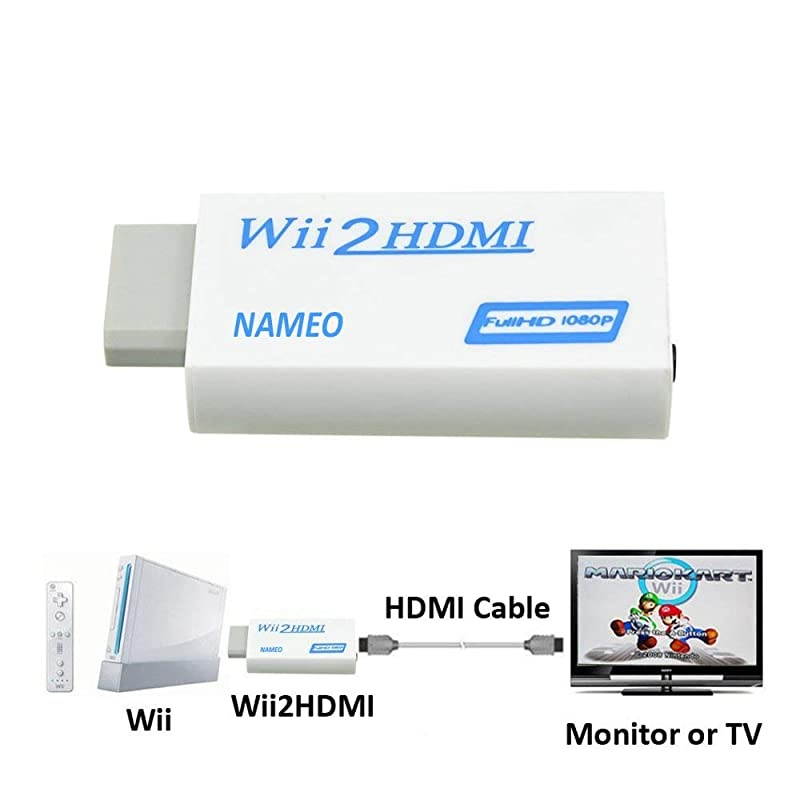 Wii to HDMI Adapter Converter Wii2HDMI Support 1080P 720P 35mm Audio Video Output Supports All Wii Display Modes WhiteBlue