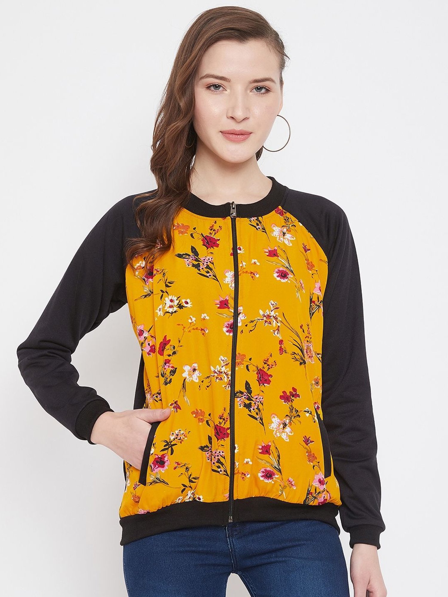 PURYS Black & Yellow Floral Print Jacket
