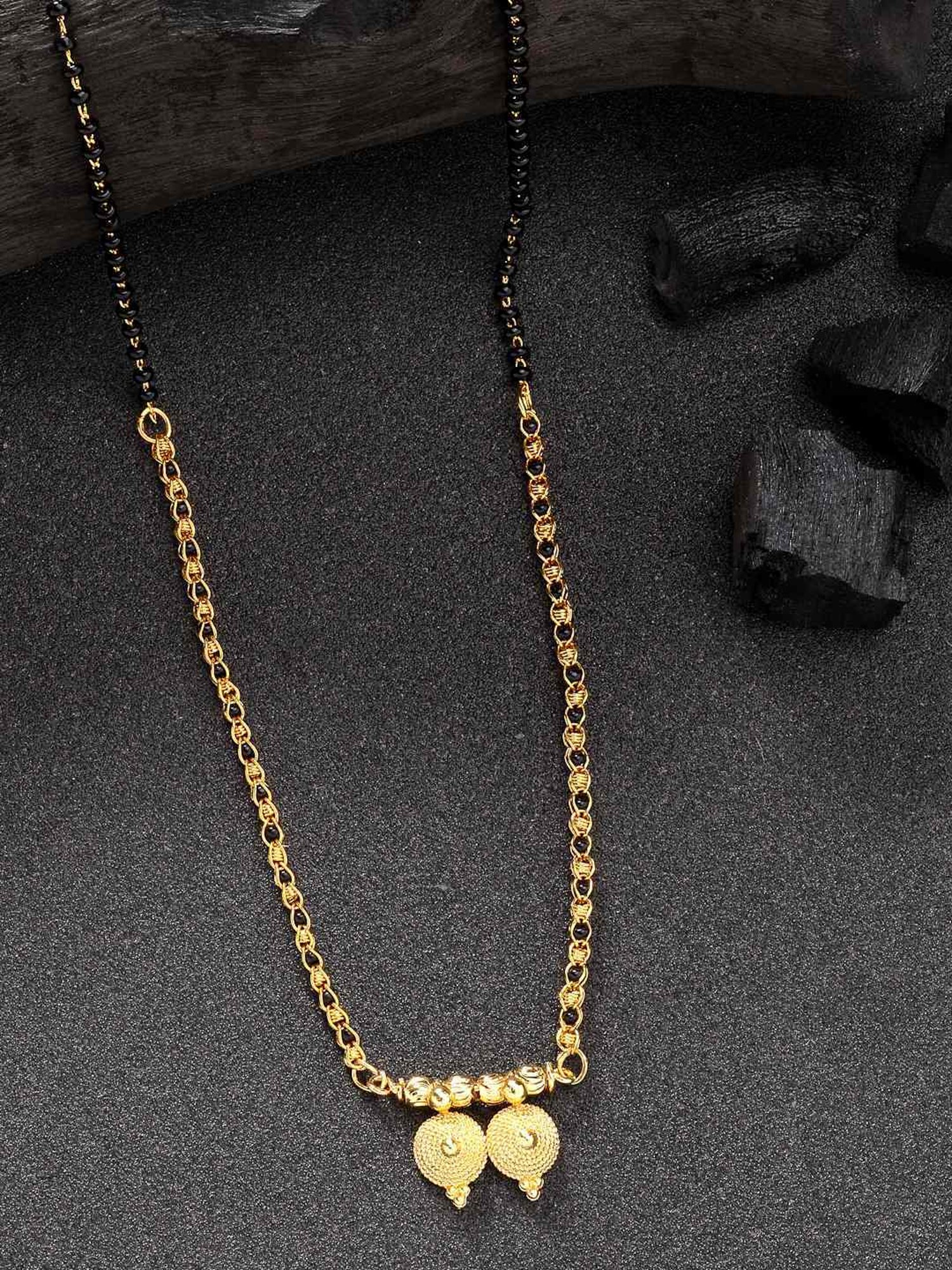 NVR Women's Gold Plated Black Beaded Mangalsutra