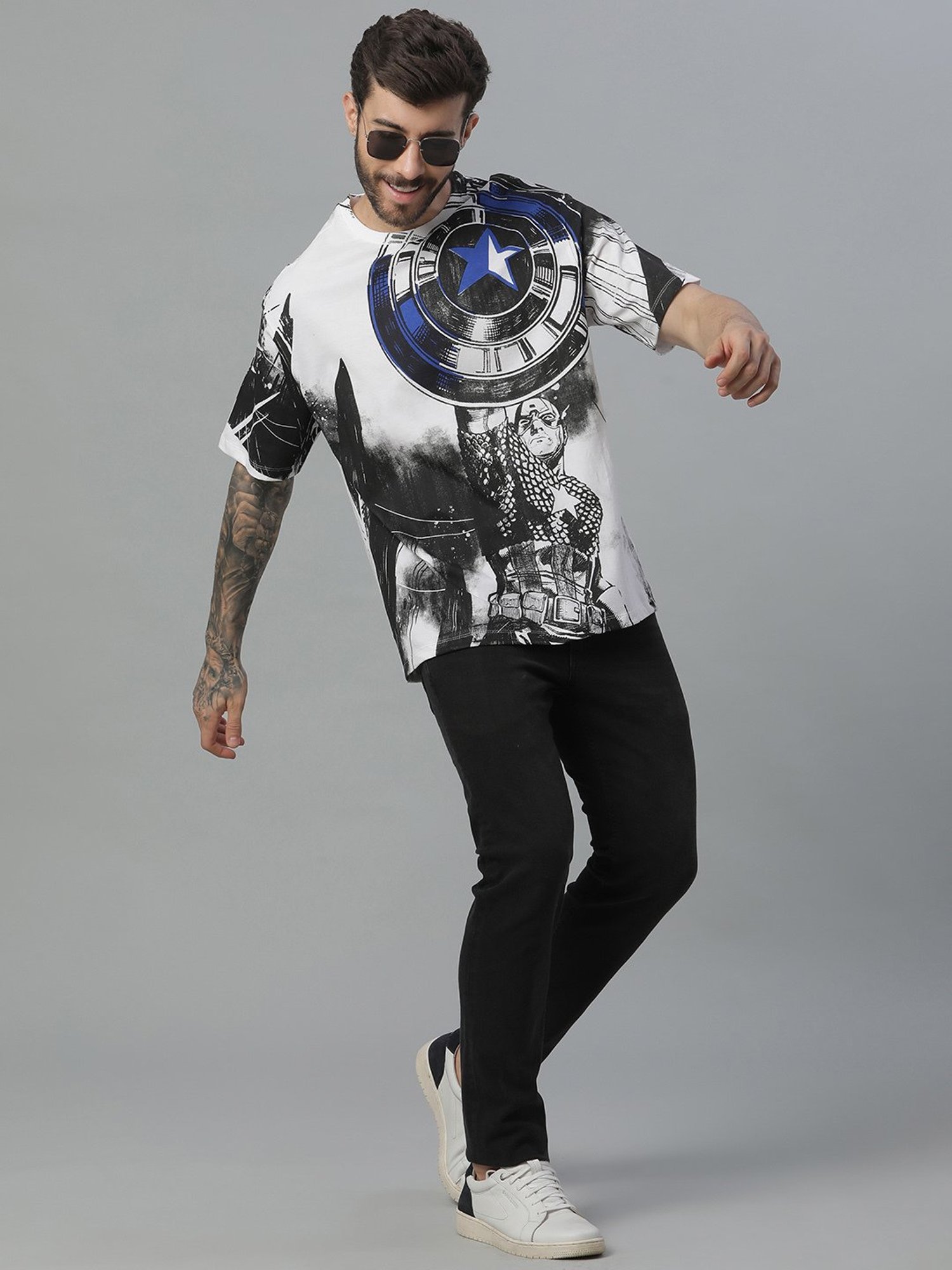 Free Authority White Loose Fit Printed T-Shirt