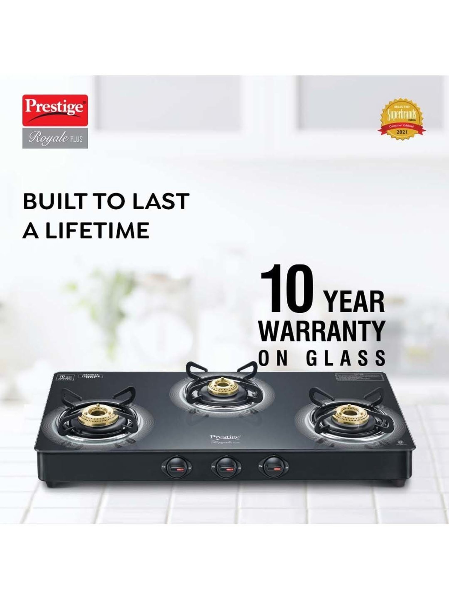 Prestige Black Glass Royale Plus Gt 03L Toughened Top Gas Stove With 3 Burners