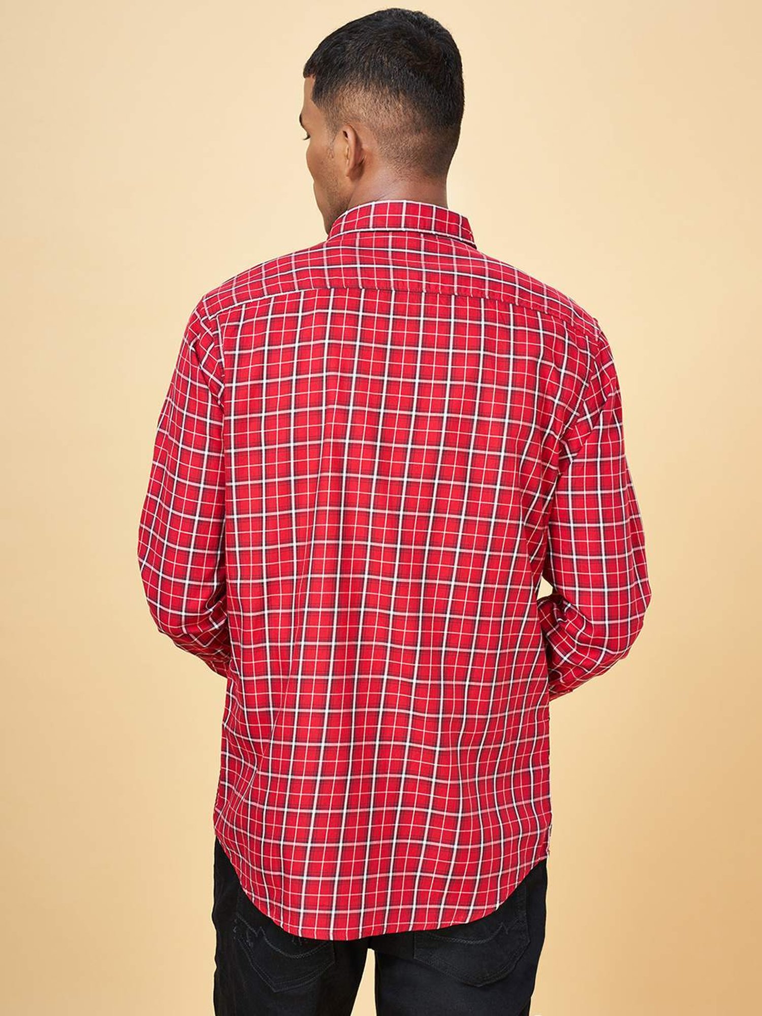 YU by Pantaloons Dark Red Cotton Slim Fit Checks Shirt
