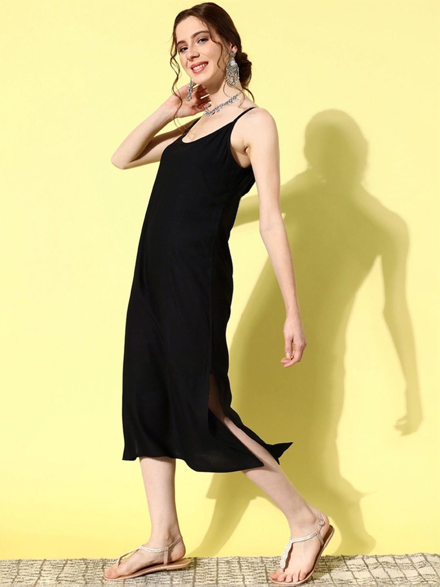 Saffron Threads Black Cotton Floral Print Ethnic Dress