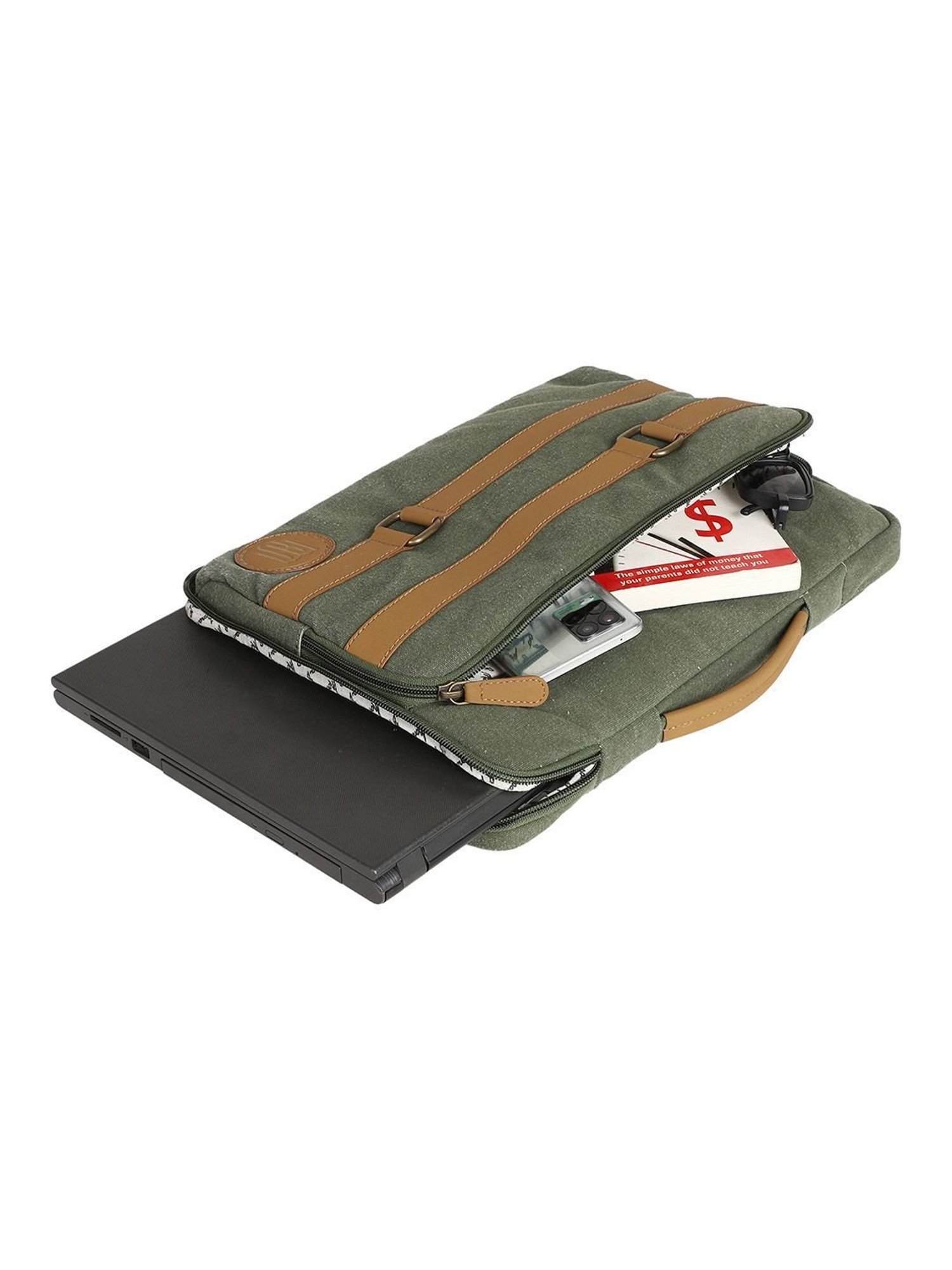 Mona B 4 Ltrs Olive Green Small Laptop Sleeve