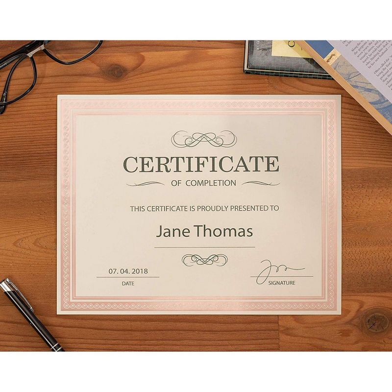 Sustainable Greetings 50-Pack White Blank Certificates Award Paper with Rose Gold Border, A4 Letter Size 8.5 x 11 in