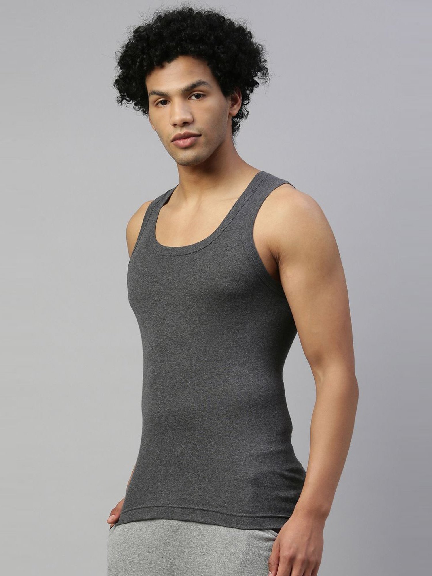 DIXCY SCOTT MAXIMUS Charcoal Melange & Blue Melange Cotton Regular Fit Vest - Pack Of 2