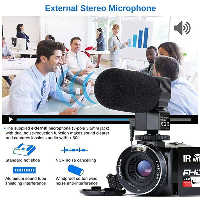 Camera Camcorder WiFi IR Night Vision FHD 1080P 30FPS YouTube Vlogging Camera Recorder 26MP 3.0'' Touch Screen 16X Digital Zoom Camcorder with Microphone,Remote and 2 Batteries