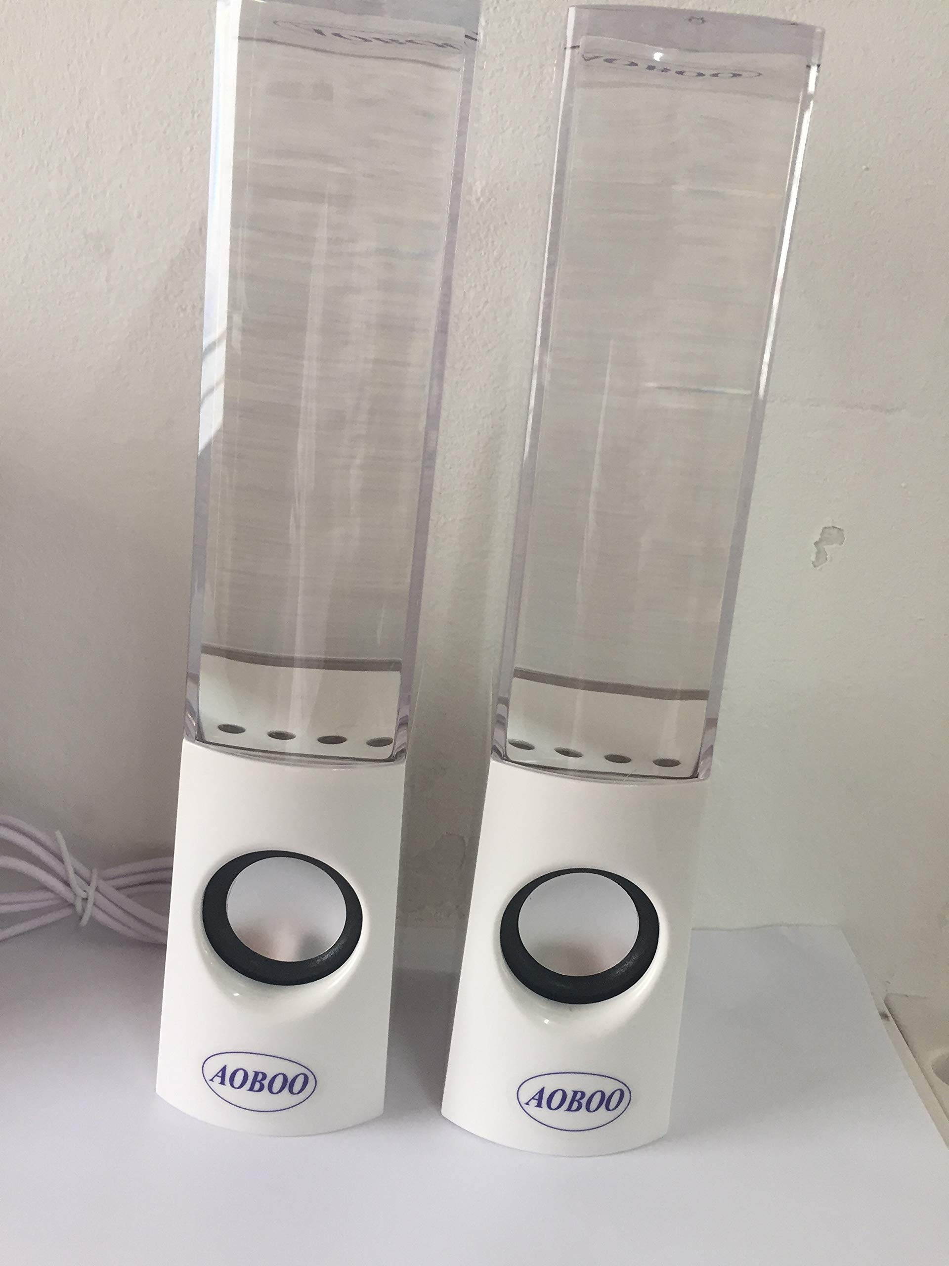 Aoboo Led Light Dancing Water Speakers Fountain Music for Desktop Laptop Computer PC,USB Powered Stereo Speakers 3.5mm Audio (White,Line-in Speakers)