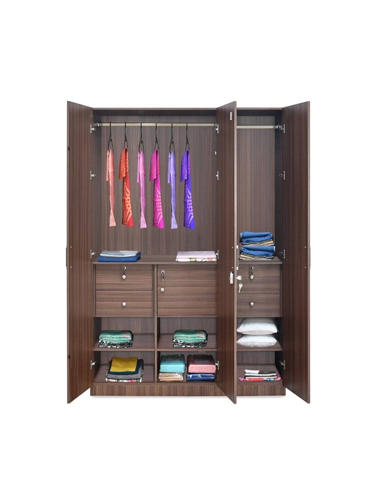 Nilkamal Max Classic Walnut Engineered Wood 3 Door Wardrobe