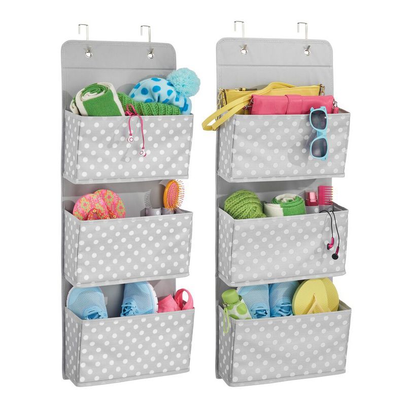 mDesign Fabric Over Door Hanging Storage Organizer, 3 Pocket, 2 Pack, Gray/White