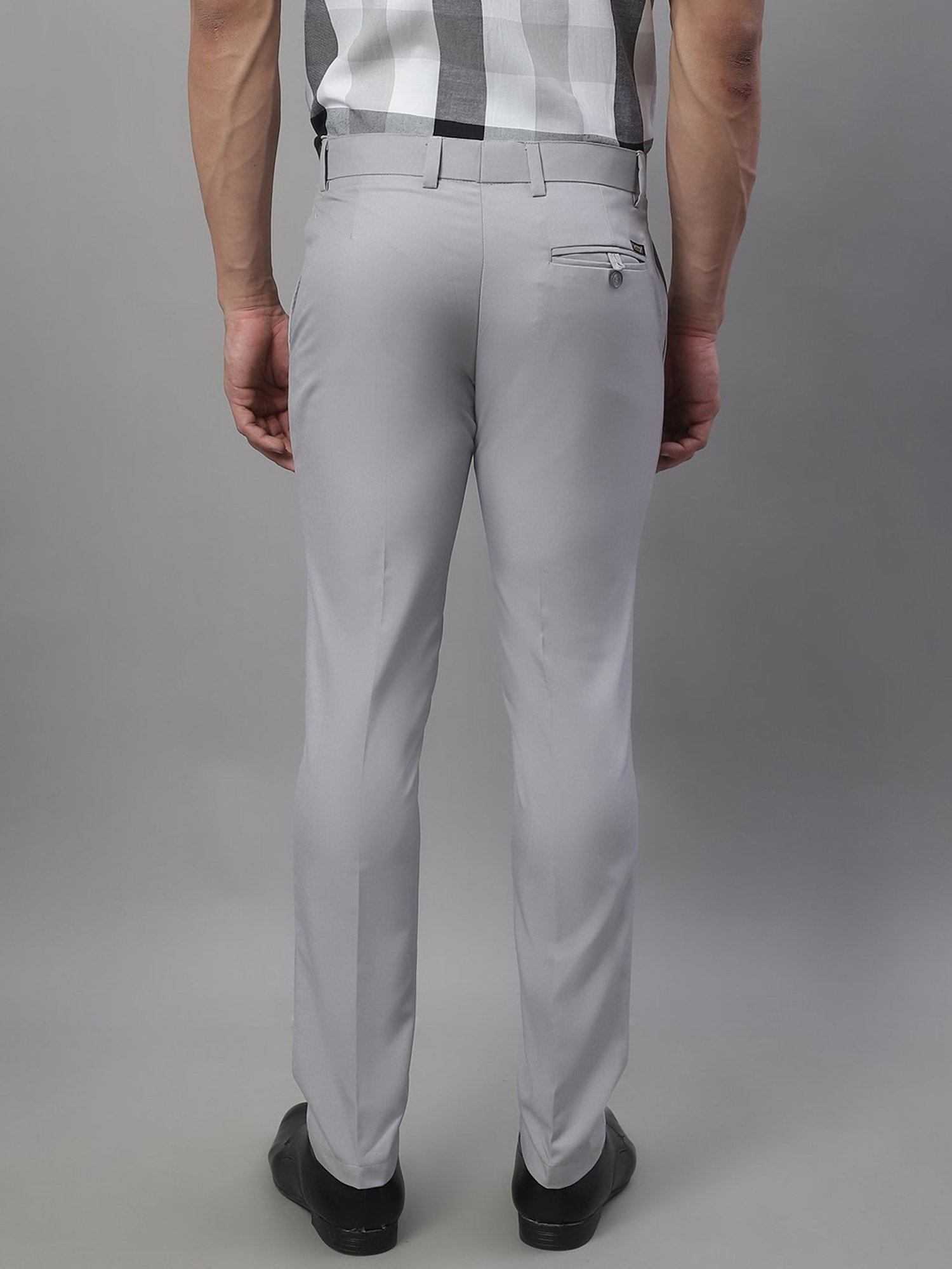Jainish Grey Tapered Fit Flat Front Trousers