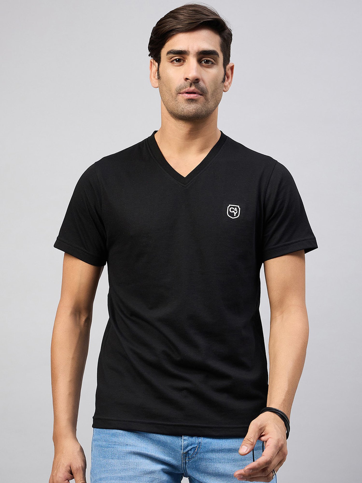Club York Black Regular Fit V-Neck T-Shirt