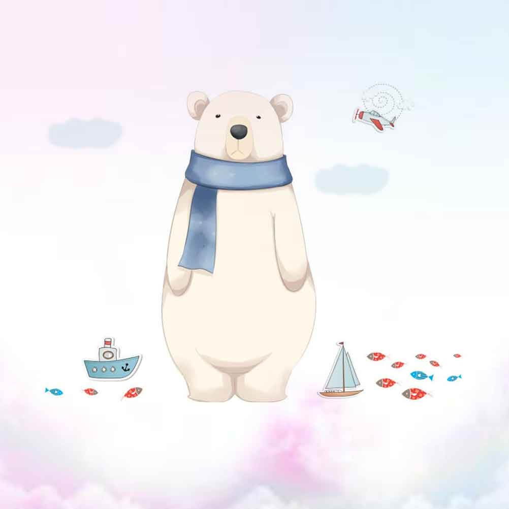 2Pcs Cartoon Polar Bear Pattern Wall Paper Decorative Wall Sticker Wallpaper Wall Ornament Beige (45x60cm)