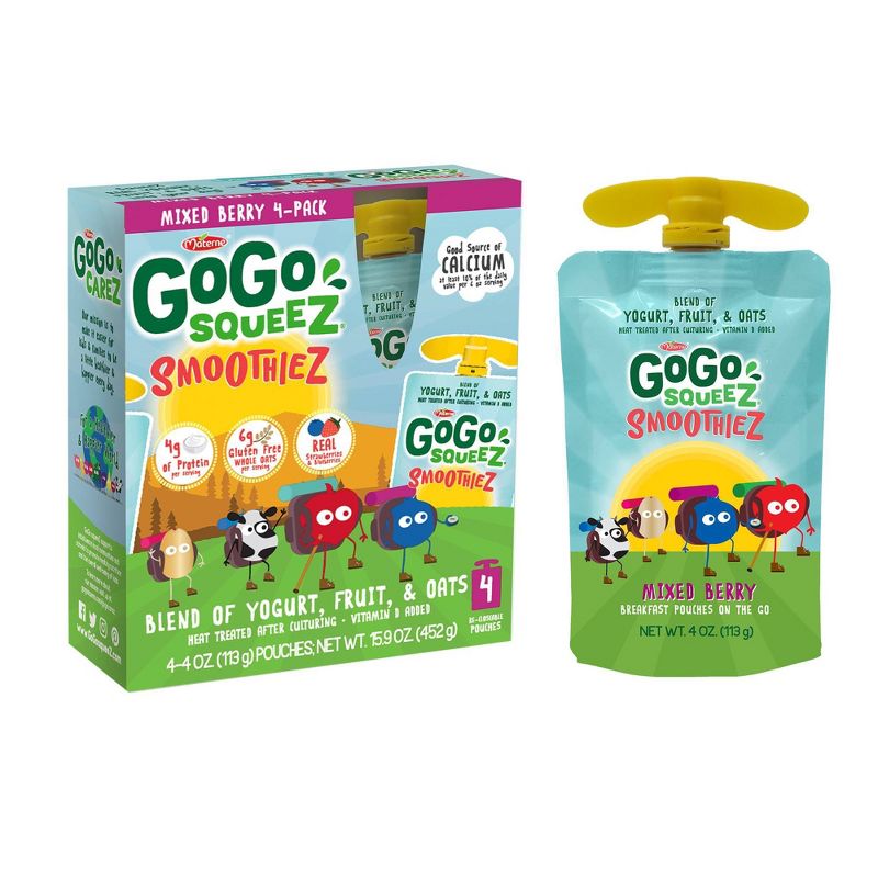 GoGo squeeZ Kids' SmoothieZ, Mixed Berry - 4oz/4ct