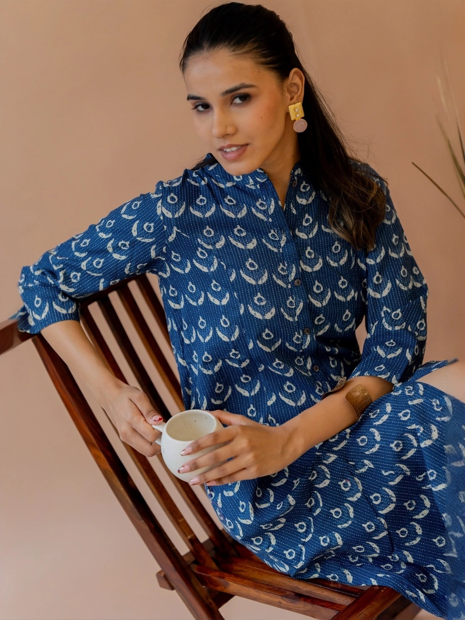 MIRCHI FASHION Blue Cotton Printed A Line Kurta