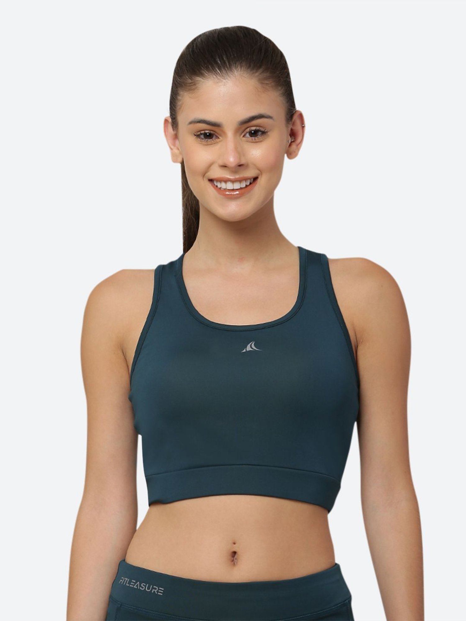 Fitleasure Teal Non Wired Padded Sports Bra
