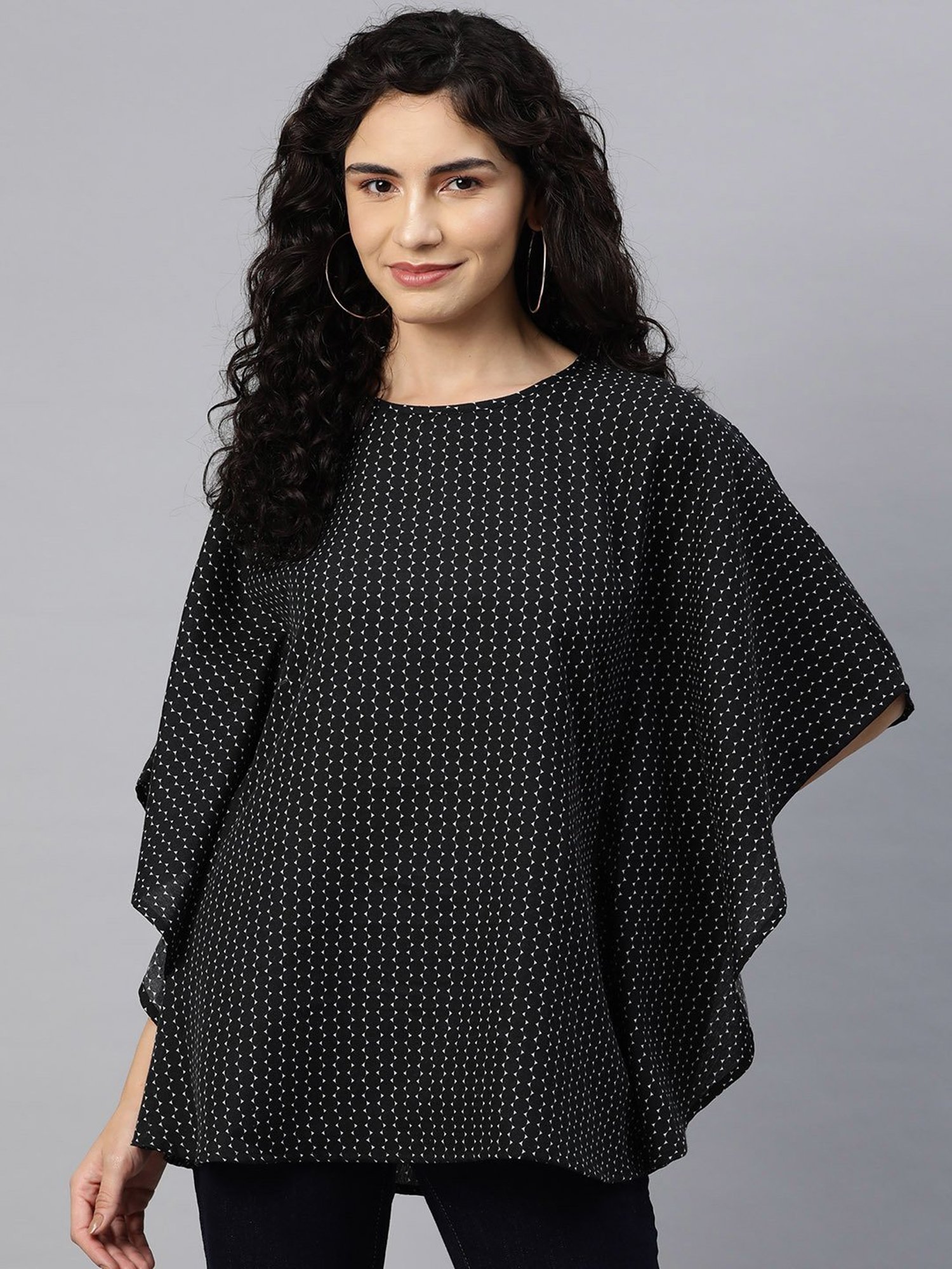 Cottinfab Black & White Printed Kaftan Top