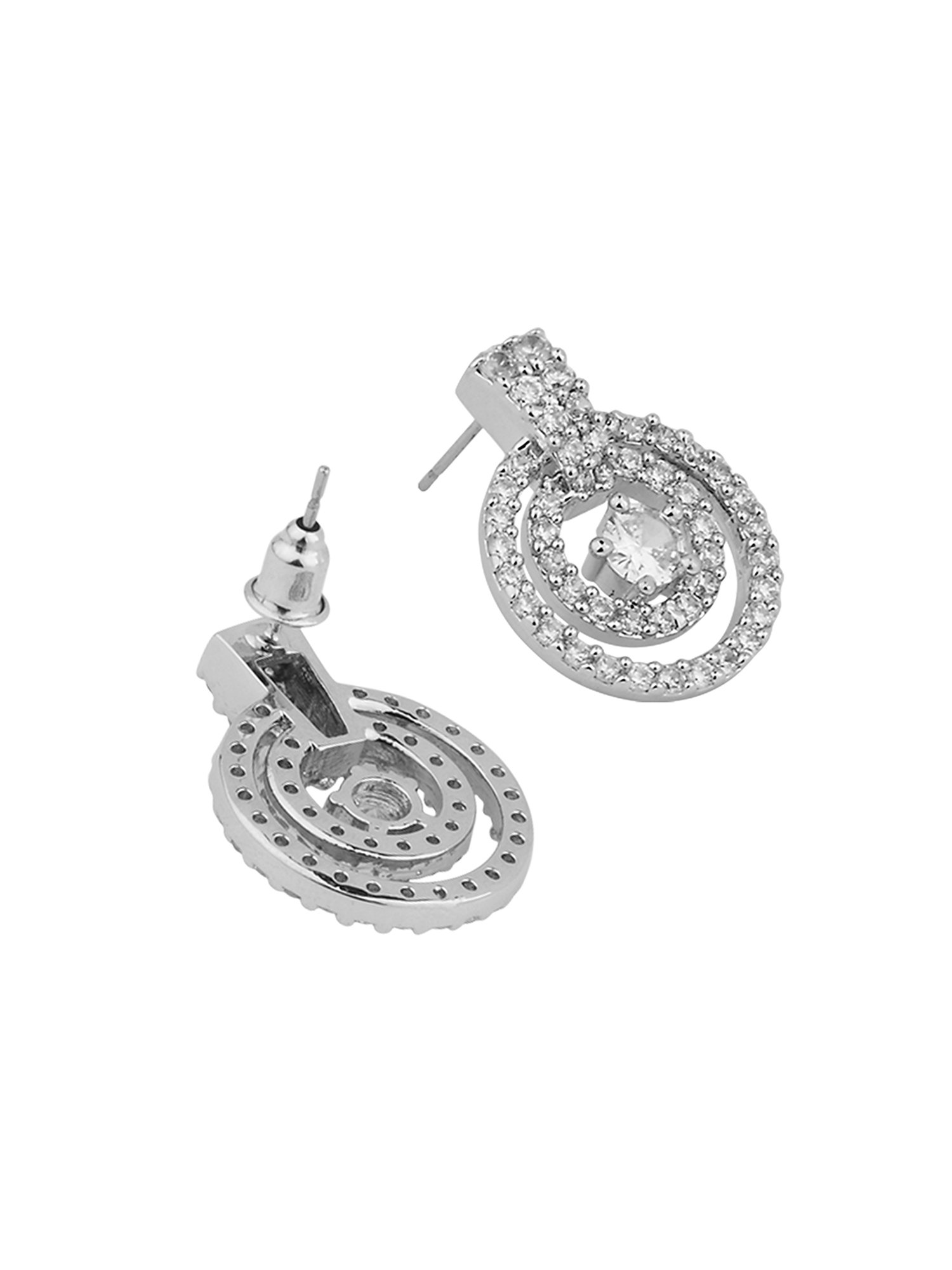 Lilly & Sparkle Brass Rhodium Plated CZ Stone Studded Circular Stud Earrings
