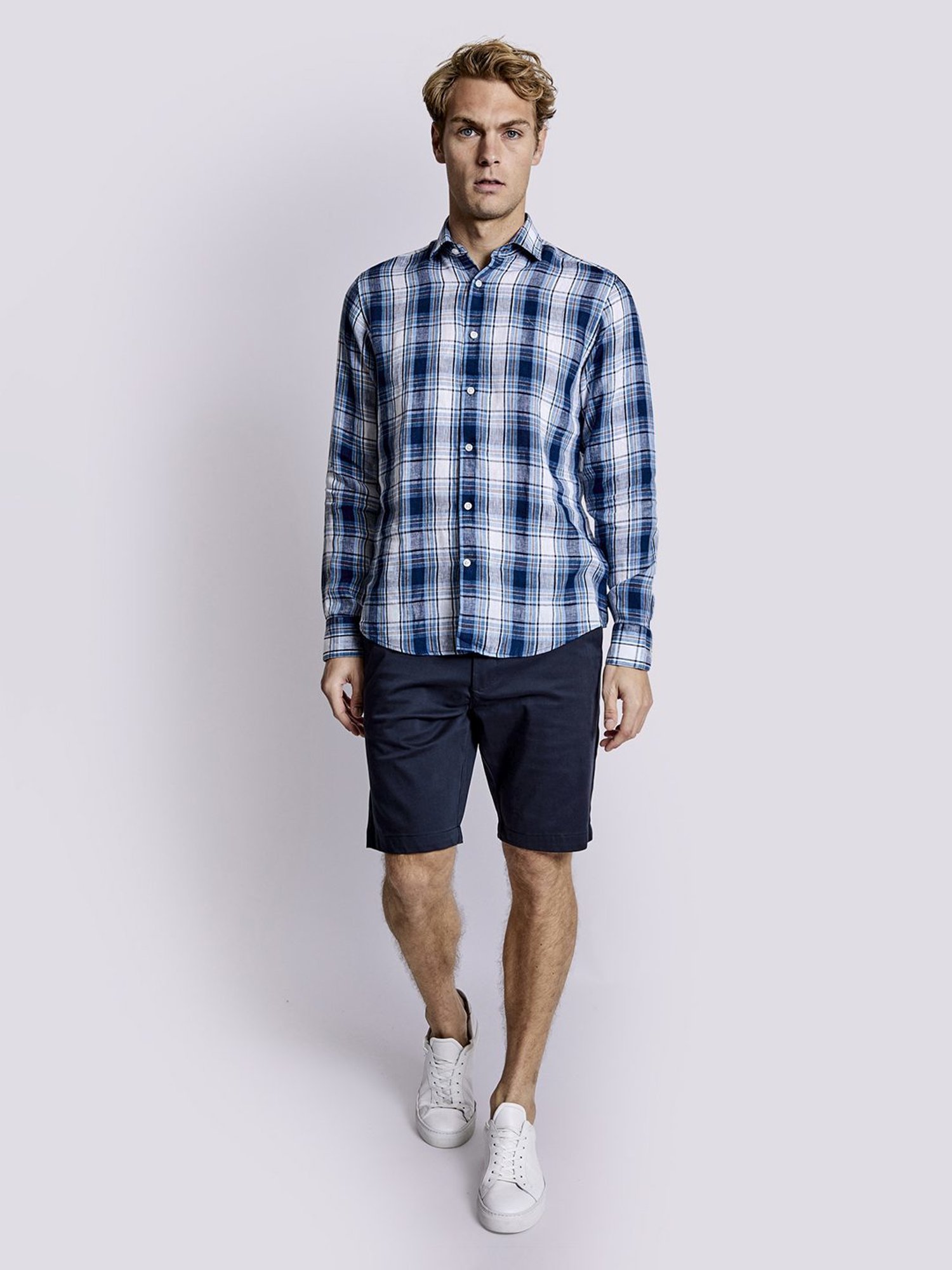 Bruun & Stengade Blue Linen Slim Fit Checks Shirt