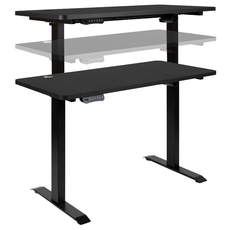 Emma and Oliver 48" Wide Black Electric Adjustable Standing Desk & White Ribbed Office Chair