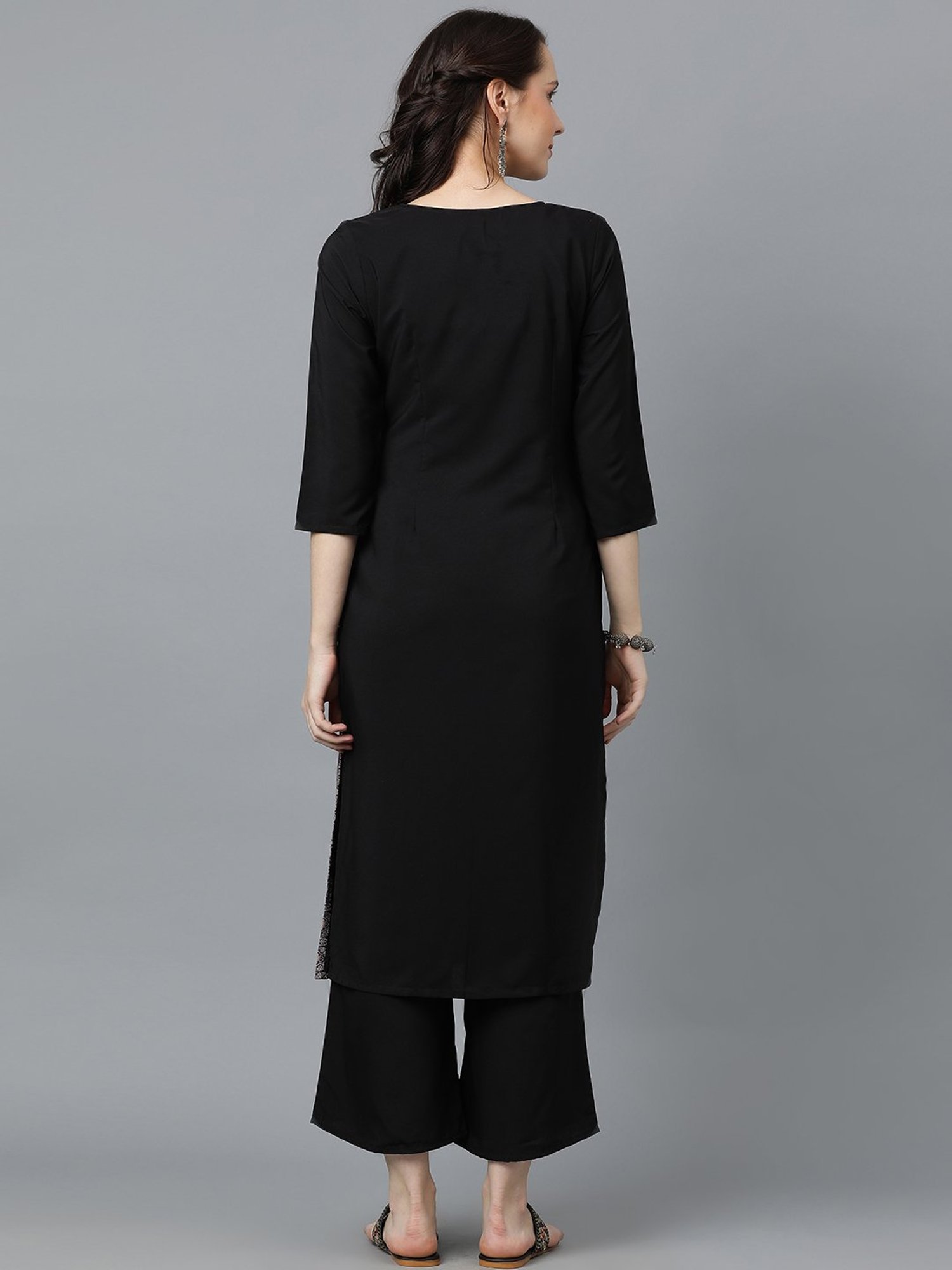 Ziyaa Black Geometric Print Kurta & Palazzo Set