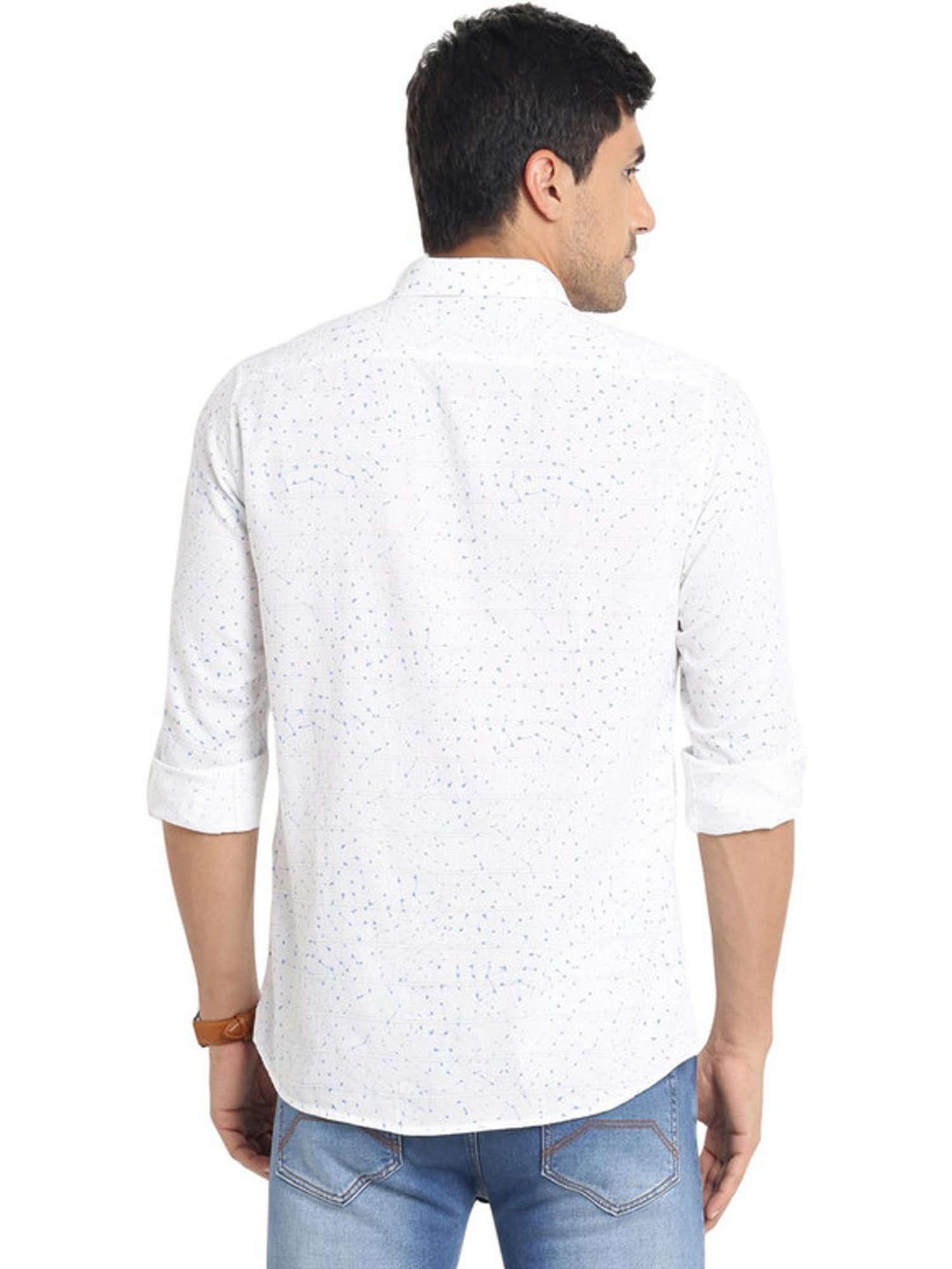 Turtle White Cotton Slim Fit Printed Shirt