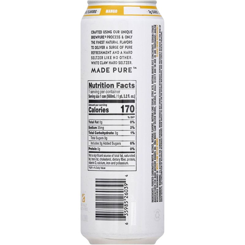 White Claw Mango Hard Seltzer - 19.2 fl oz Can