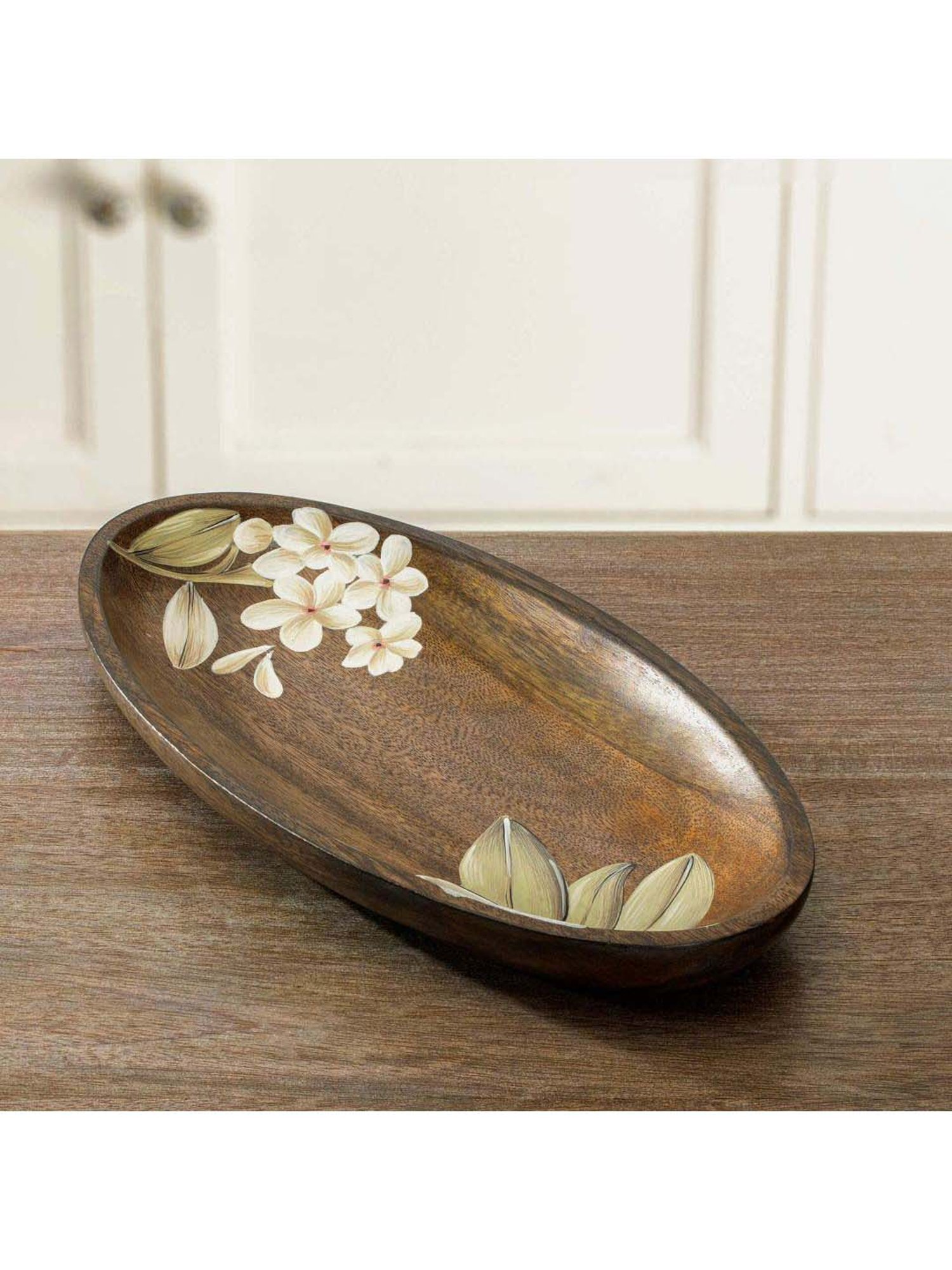 ellementry Frangipani Brown Wooden Oval Platter - Set of 1