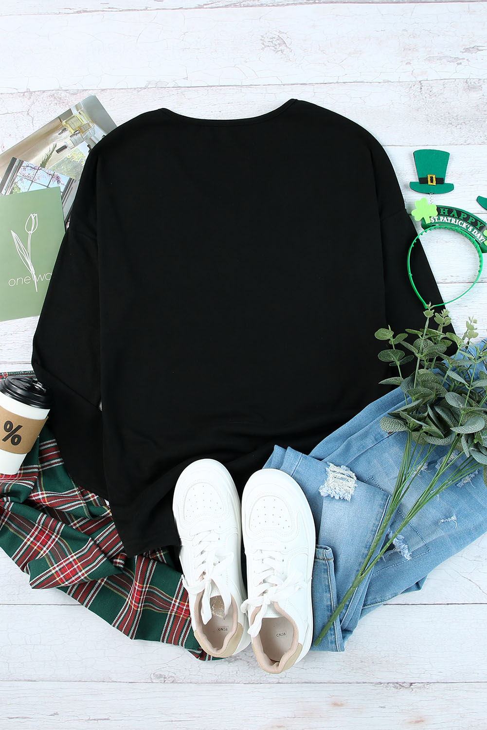 Blank Sweatshirt - Black Casual V Neck Long Sleeve Shirt Customized