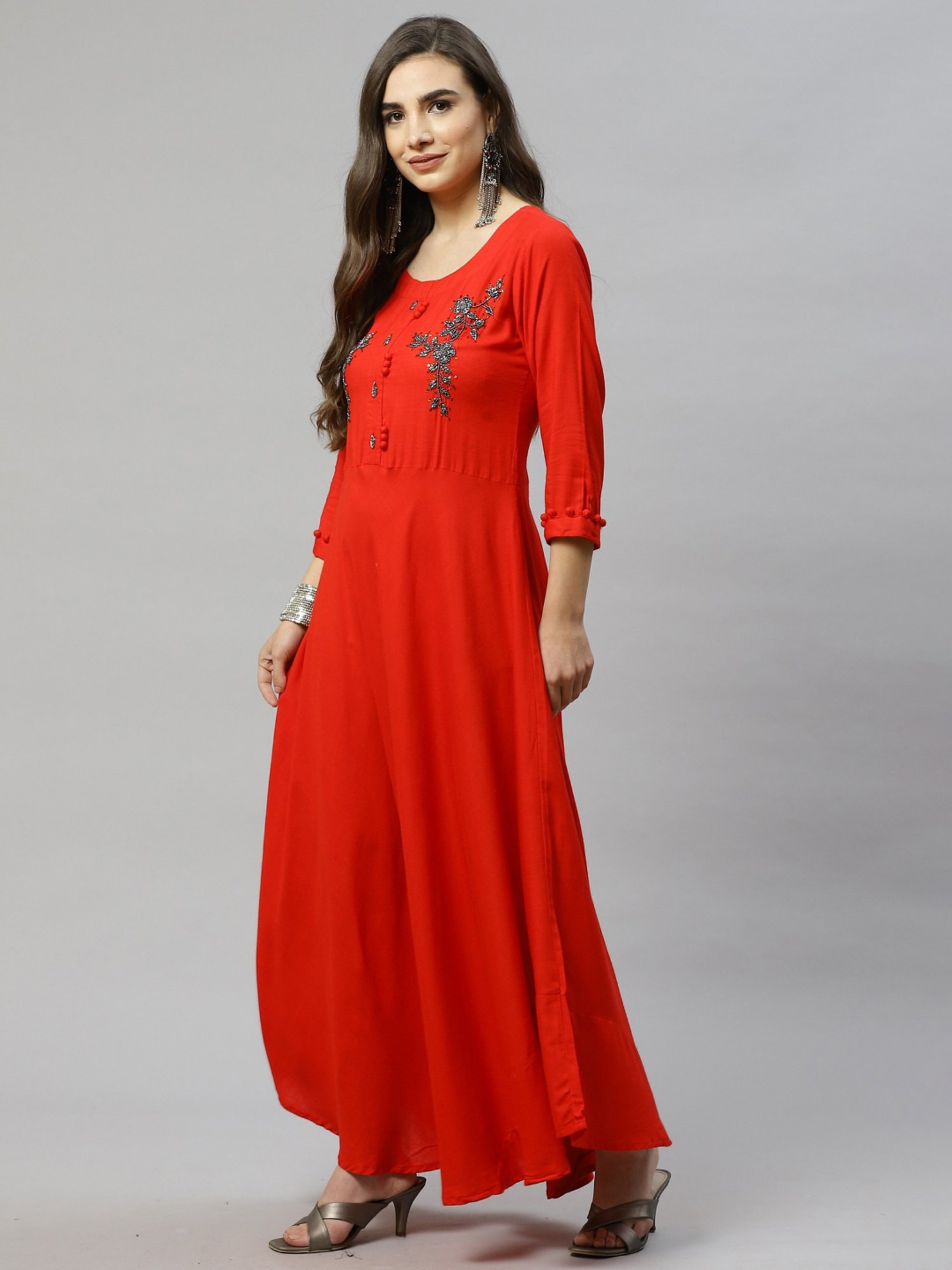 HIGHLIGHT FASHION EXPORT Red Embellished Maxi Dress