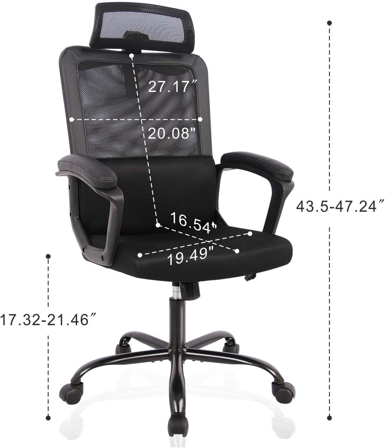 SMUGDESK Mesh chair Black Desk Chair Computer Office Chair,Ergonomic Office Desk Computer Chair Mesh Computer Chair with Adjustable Arms and Headrest Lumbar Support, Black