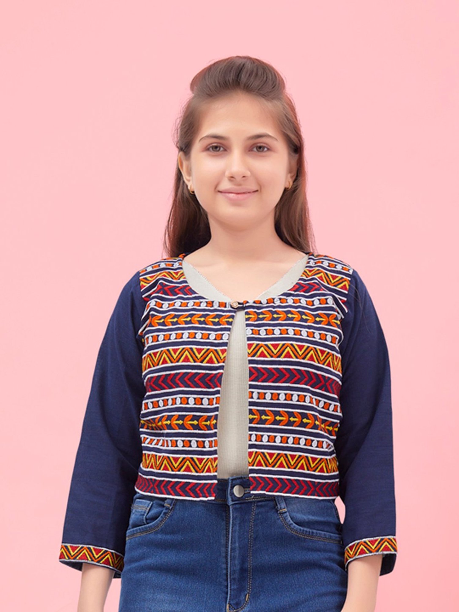 Aarika Kids Navy Embroidered Jacket
