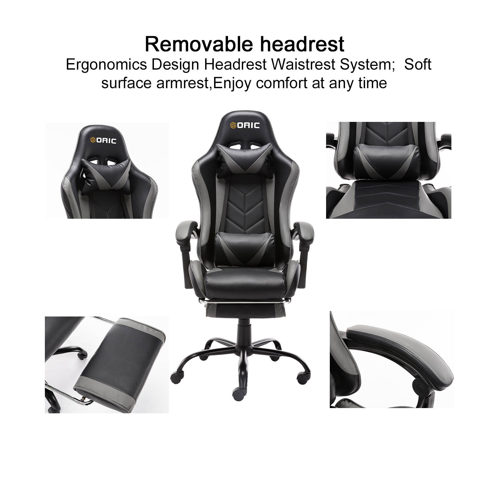 Goaic Gaming Chair PC Racing Game Chair Ergonomic 135&deg; Adjustable Reclining Office Chair with Footrest, High Back Office Desk Computer Chair with Headrest and Lumbar Pillow Support (White/Red)