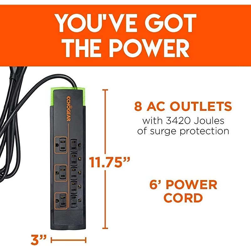8 Outlet Surge Protector Power Strip - Slim Design Can Power & Protect Your Entire TV, Office, Or Gaming Setup - Advanced Surge Suppressor with 3420 Joules of Protection